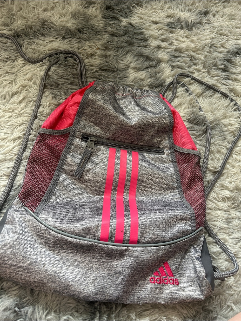 Adidas Gray & Pink Drawstring Gym Backpack